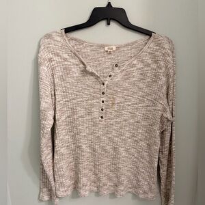 a.n.a Taupe Heather Ribbed Henley Long-Sleeve Top